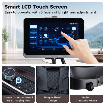 PREORDER-Mega Sale-Costway-4D SL-Track Full Body Massage Chair w/ Zero-Gravity Design, Heated Shawl, Neck & Back & Feet Heater, Calf & Foot Rollers,Magic Calf Rollers, Voice Control, Yoga Stretching, Smart Body Scanning, Touch Screen, Blue-tooth Speaker