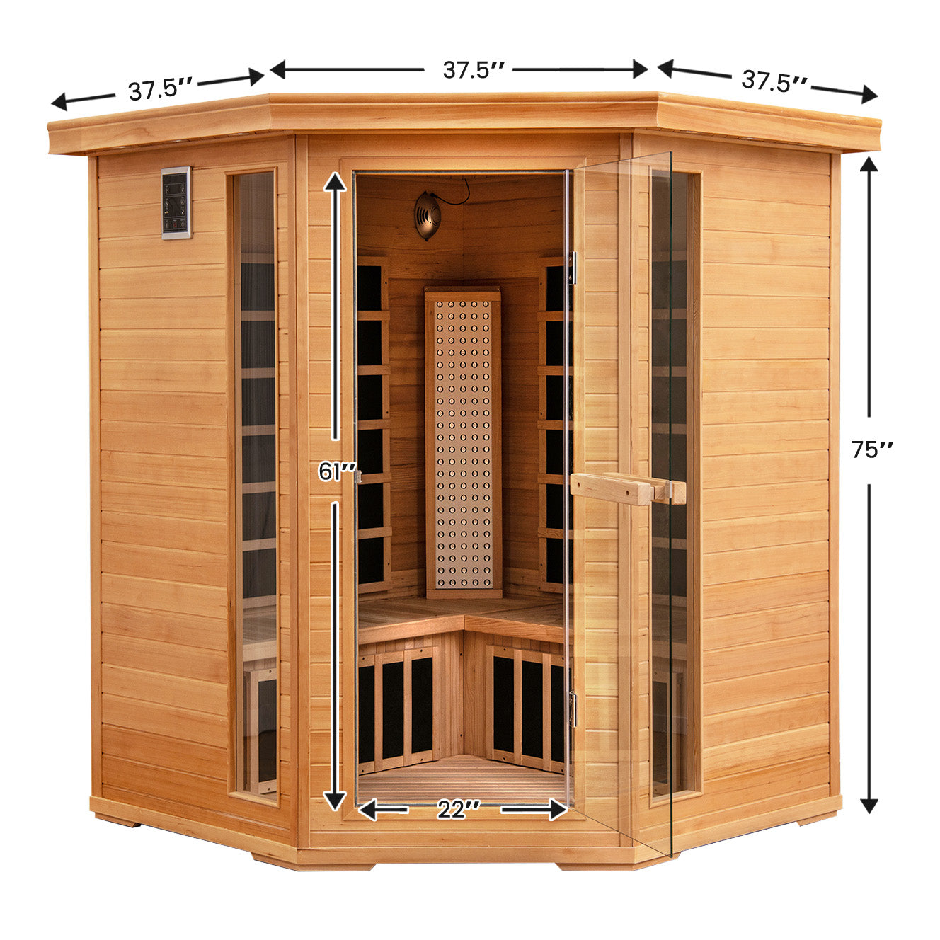 Holiday Sale-NEW 2025 COSTWAY 3D Heat Far Infrared Corner Sauna (3–5 Person) – Canadian Hemlock Wood-Red Light Therapy+Near Infrared-Carbon & Mica Heaters,-Chromotherapy Lighting-Low EMF-Bluetooth Speakers