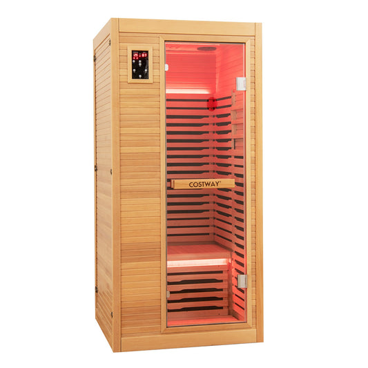 PREORDER APRIL-Holiday Sale-Costway Premium 1 Person 3D Infrared Sauna With Chromotherapy , Bluetooth Speakers and Low EMF, JV11410US, NO DISCOUNT CODE ALLOWED!