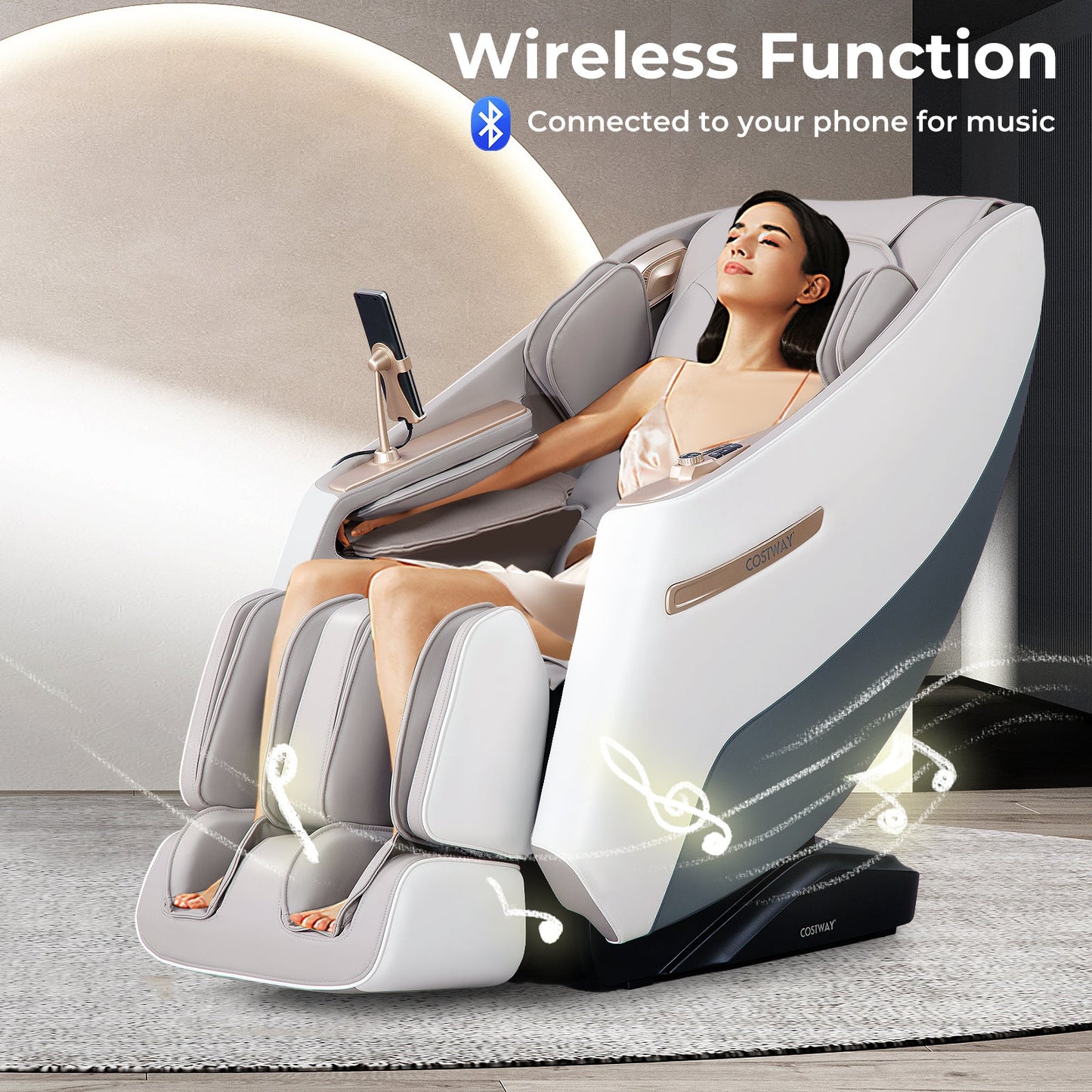 -Costway-Premium 3 Level Zero Gravity Full SL Track, Massage Chair With Heat- Dual Foot Rollers-Intelligent Body Scan With Shiatsu Rollers-JL10029WL