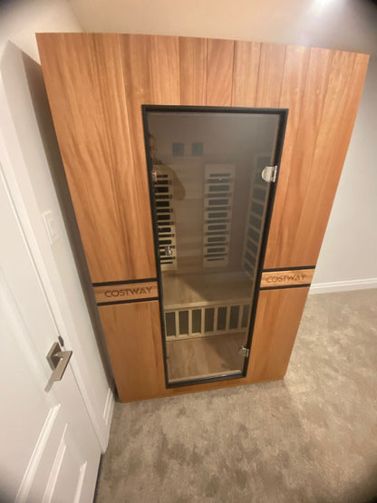 2026 Model-PREORDER-Premium Series-Costway 2-Person Dual Therapy Full Spectrum Infrared Sauna with Red Light Panel($900 Value), WiFi App Control, Chromotherapy & Bluetooth – Okoume Wood- Fully Loaded Indoor Spa