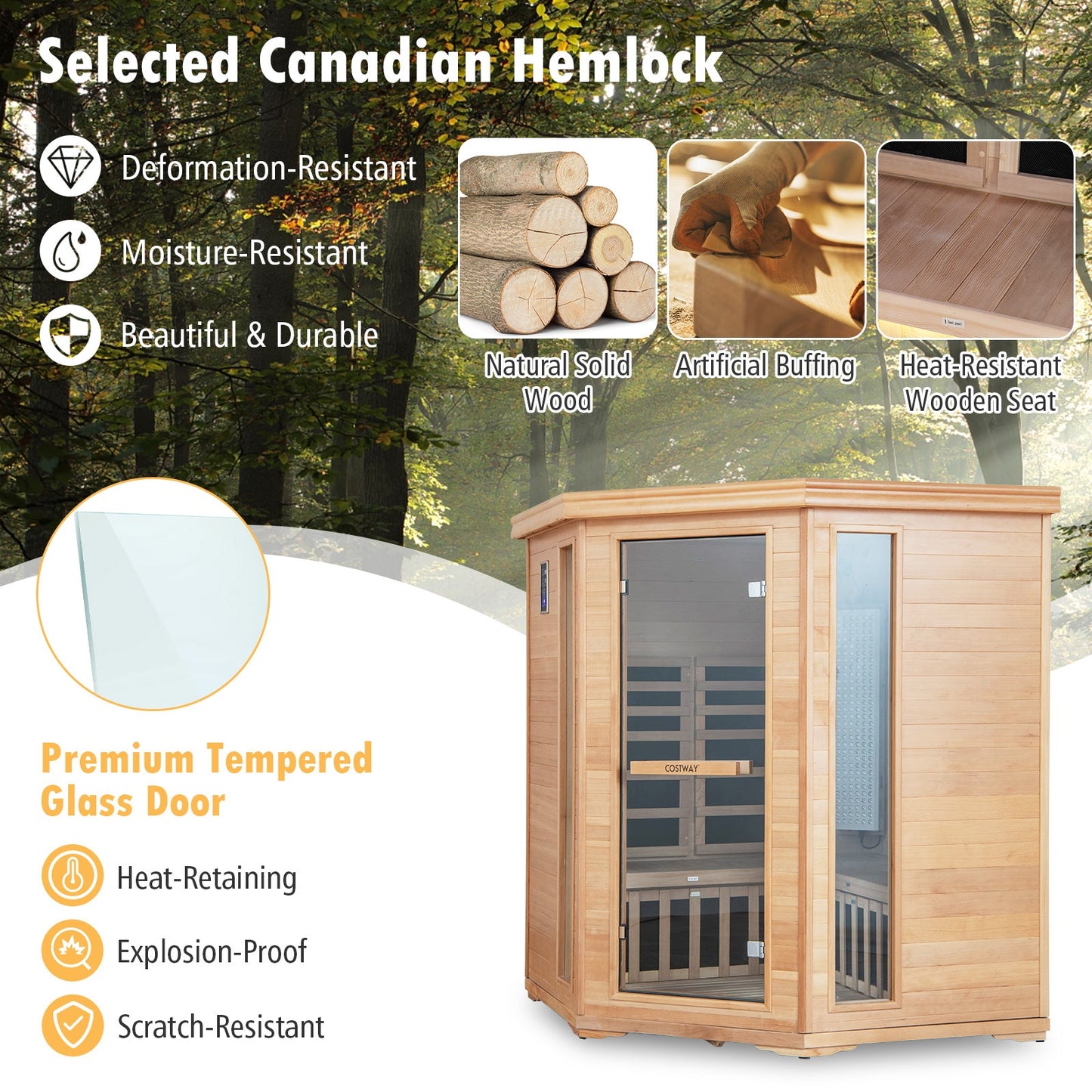 -PREORDER-Costway- Premium Corner 3D Full Spectrum Sauna With Red Light Therapy/ Far Infrared-App Controlled, Fully Loaded-Low EMF, JV11522US
