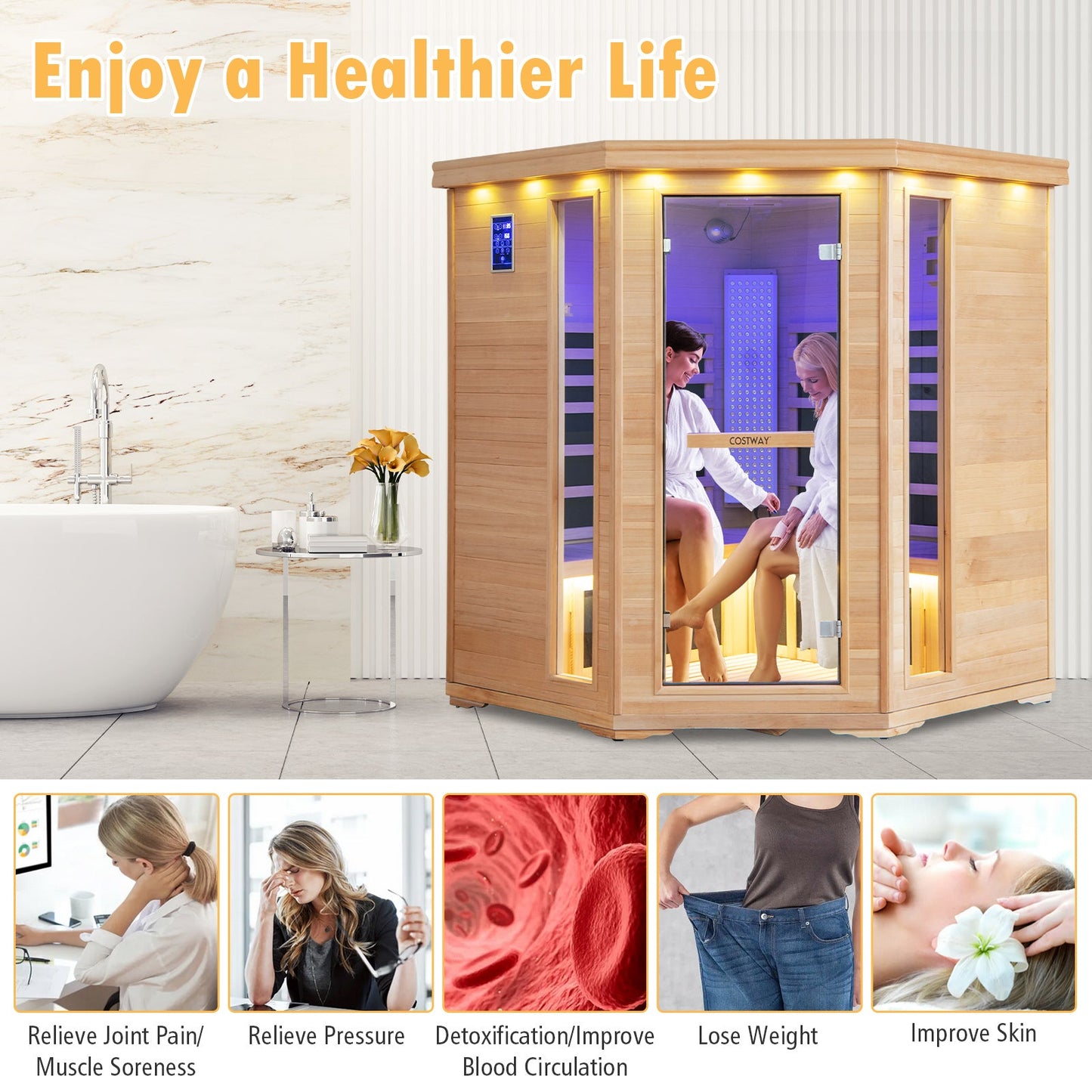 -PREORDER-Costway- Premium Corner 3D Full Spectrum Sauna With Red Light Therapy/ Far Infrared-App Controlled, Fully Loaded-Low EMF, JV11522US