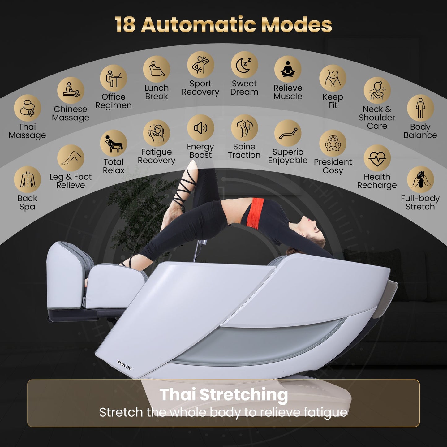 Costway-4D Flexible Track Massage Chair, Full Body Zero Gravity Massage Chair w/ Airbags, Waist Heater, Foot Rollers, Voice Control, Memory Function, Electric Calf Frame, Auto Body Scan, Wireless Charging Station, Thai Stretching- JL10042WL