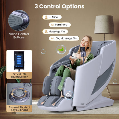 Costway-4D Flexible Track Massage Chair, Full Body Zero Gravity Massage Chair w/ Airbags, Waist Heater, Foot Rollers, Voice Control, Memory Function, Electric Calf Frame, Auto Body Scan, Wireless Charging Station, Thai Stretching- JL10042WL