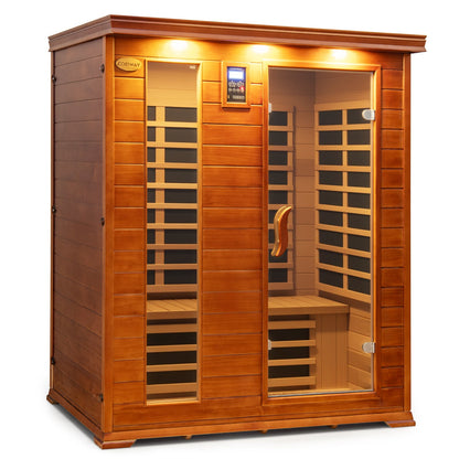 Costway- 2025 Model- 3 Person Infrared Sauna, Canadian Red Cedar Wood Far Infrared Sauna Room with 10 Carbon Heaters, Bluetooth Speakers, Reading Light, Indoor Personal Spa for Home Gym Relaxation-  Low EMF