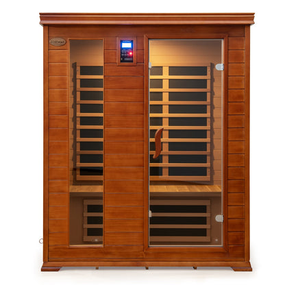 Costway- 2025 Model- 3 Person Infrared Sauna, Canadian Red Cedar Wood Far Infrared Sauna Room with 10 Carbon Heaters, Bluetooth Speakers, Reading Light, Indoor Personal Spa for Home Gym Relaxation-  Low EMF
