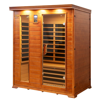 Costway- 2025 Model- 3 Person Infrared Sauna, Canadian Red Cedar Wood Far Infrared Sauna Room with 10 Carbon Heaters, Bluetooth Speakers, Reading Light, Indoor Personal Spa for Home Gym Relaxation-  Low EMF