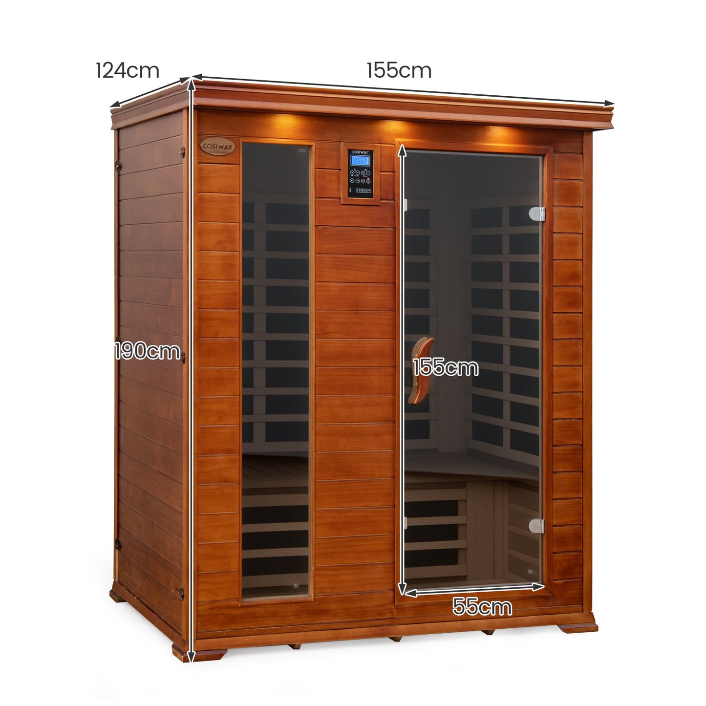 Costway- 2025 Model- 3 Person Infrared Sauna, Canadian Red Cedar Wood Far Infrared Sauna Room with 10 Carbon Heaters, Bluetooth Speakers, Reading Light, Indoor Personal Spa for Home Gym Relaxation-  Low EMF