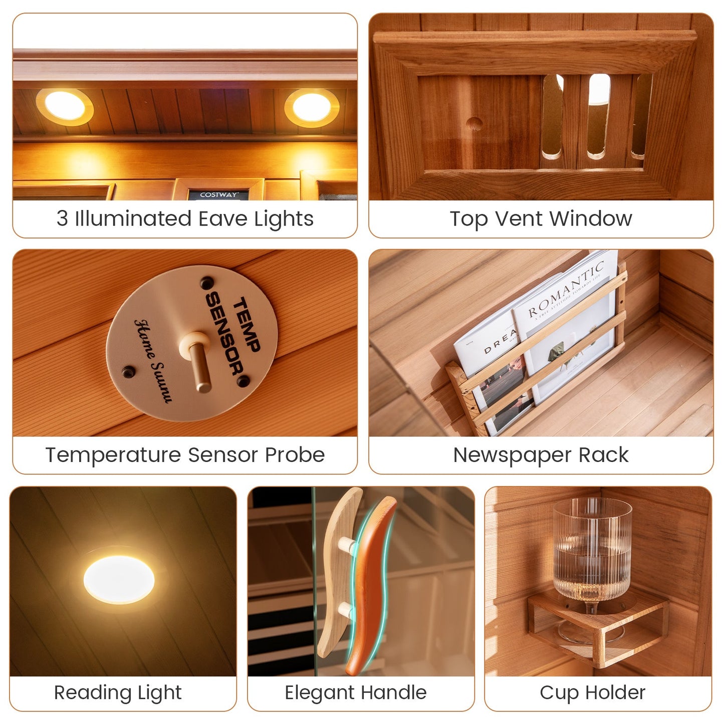 Costway- 2025 Model- 3 Person Infrared Sauna, Canadian Red Cedar Wood Far Infrared Sauna Room with 10 Carbon Heaters, Bluetooth Speakers, Reading Light, Indoor Personal Spa for Home Gym Relaxation-  Low EMF