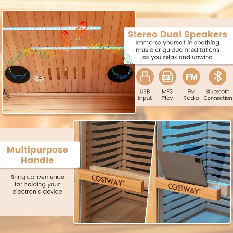 PREORDER APRIL-Holiday Sale-Costway Premium 1 Person 3D Infrared Sauna With Chromotherapy , Bluetooth Speakers and Low EMF, JV11410US, NO DISCOUNT CODE ALLOWED!