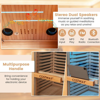 PREORDER APRIL-Holiday Sale-Costway Premium 1 Person 3D Infrared Sauna With Chromotherapy , Bluetooth Speakers and Low EMF, JV11410US, NO DISCOUNT CODE ALLOWED!