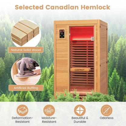 PREORDER APRIL-Holiday Sale-Costway Premium 1 Person 3D Infrared Sauna With Chromotherapy , Bluetooth Speakers and Low EMF, JV11410US, NO DISCOUNT CODE ALLOWED!