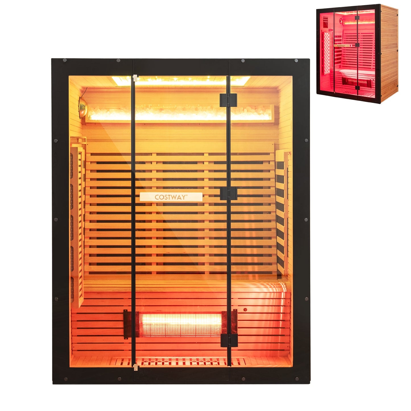 Mega Sale-2025 Model-Costway- Premium 3-4 Person Full Spectrum Sauna With $2000 Red Light Panel And Himalayan Salt Bar- Fully Loaded-App Controlled-Low EMF