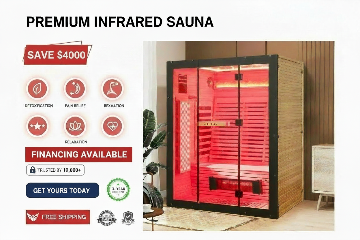 Mega Sale-2025 Model-Costway- Premium 3-4 Person Full Spectrum Sauna With $2000 Red Light Panel And Himalayan Salt Bar- Fully Loaded-App Controlled-Low EMF