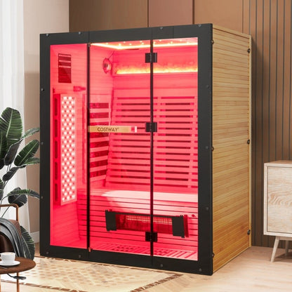 Mega Sale-2025 Model-Costway- Premium 3-4 Person Full Spectrum Sauna With $2000 Red Light Panel And Himalayan Salt Bar- Fully Loaded-App Controlled-Low EMF