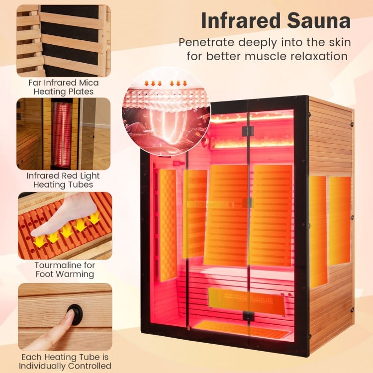 Mega Sale-2025 Model-Costway- Premium 3-4 Person Full Spectrum Sauna With $2000 Red Light Panel And Himalayan Salt Bar- Fully Loaded-App Controlled-Low EMF