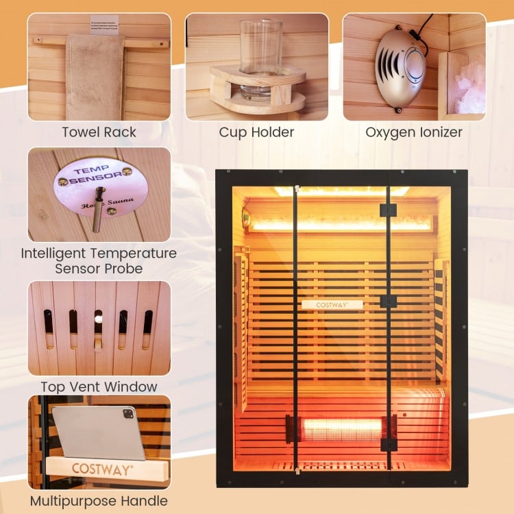 Mega Sale-2025 Model-Costway- Premium 3-4 Person Full Spectrum Sauna With $2000 Red Light Panel And Himalayan Salt Bar- Fully Loaded-App Controlled-Low EMF