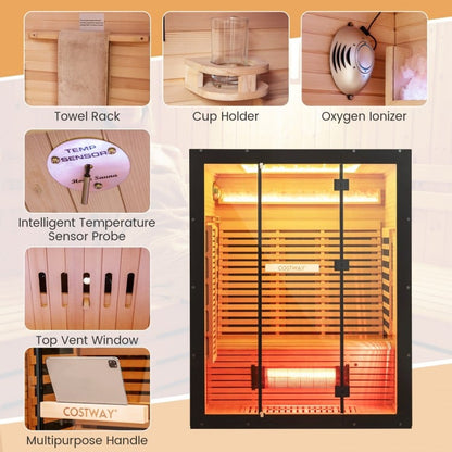 Mega Sale-2025 Model-Costway- Premium 3-4 Person Full Spectrum Sauna With $2000 Red Light Panel And Himalayan Salt Bar- Fully Loaded-App Controlled-Low EMF
