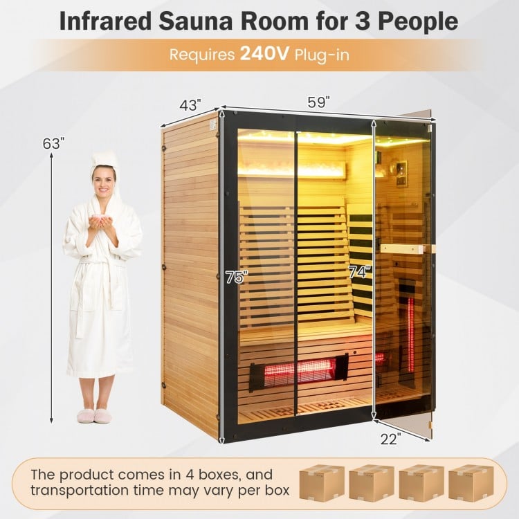 Mega Sale-2025 Model-Costway- Premium 3-4 Person Full Spectrum Sauna With $2000 Red Light Panel And Himalayan Salt Bar- Fully Loaded-App Controlled-Low EMF