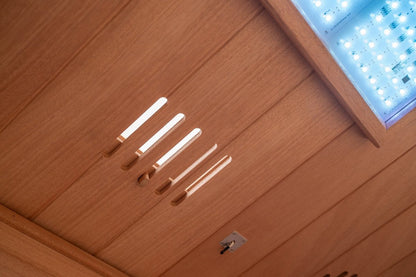 2026 Model-PREORDER-Premium Series-Costway 2-Person Dual Therapy Full Spectrum Infrared Sauna with Red Light Panel($900 Value), WiFi App Control, Chromotherapy & Bluetooth – Okoume Wood- Fully Loaded Indoor Spa