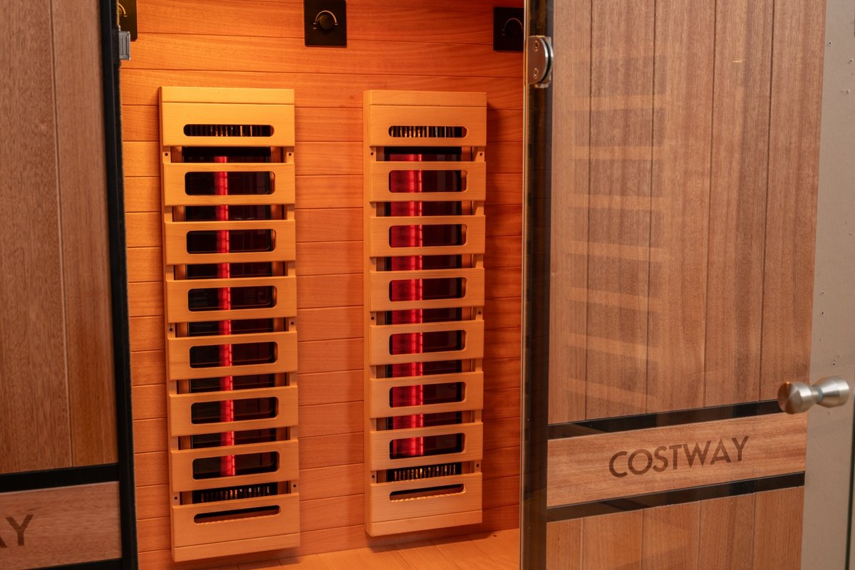 2026 Model-PREORDER-Premium Series-Costway 2-Person Dual Therapy Full Spectrum Infrared Sauna with Red Light Panel($900 Value), WiFi App Control, Chromotherapy & Bluetooth – Okoume Wood- Fully Loaded Indoor Spa