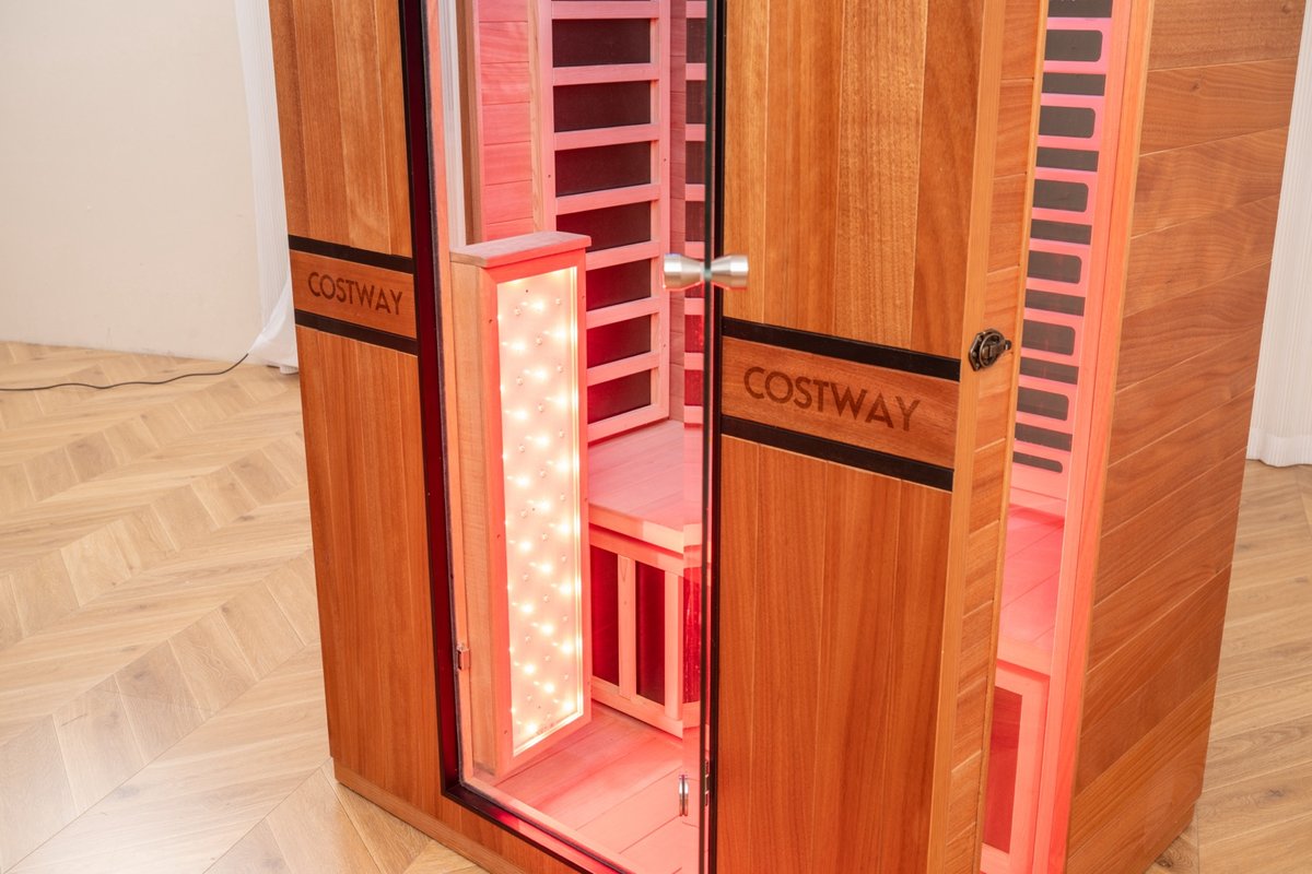 2026 Model-PREORDER-Premium Series-Costway 2-Person Dual Therapy Full Spectrum Infrared Sauna with Red Light Panel($900 Value), WiFi App Control, Chromotherapy & Bluetooth – Okoume Wood- Fully Loaded Indoor Spa