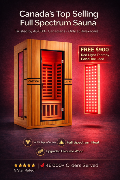 2026 Model-PREORDER-Premium Series-Costway 2-Person Dual Therapy Full Spectrum Infrared Sauna with Red Light Panel($900 Value), WiFi App Control, Chromotherapy & Bluetooth – Okoume Wood- Fully Loaded Indoor Spa