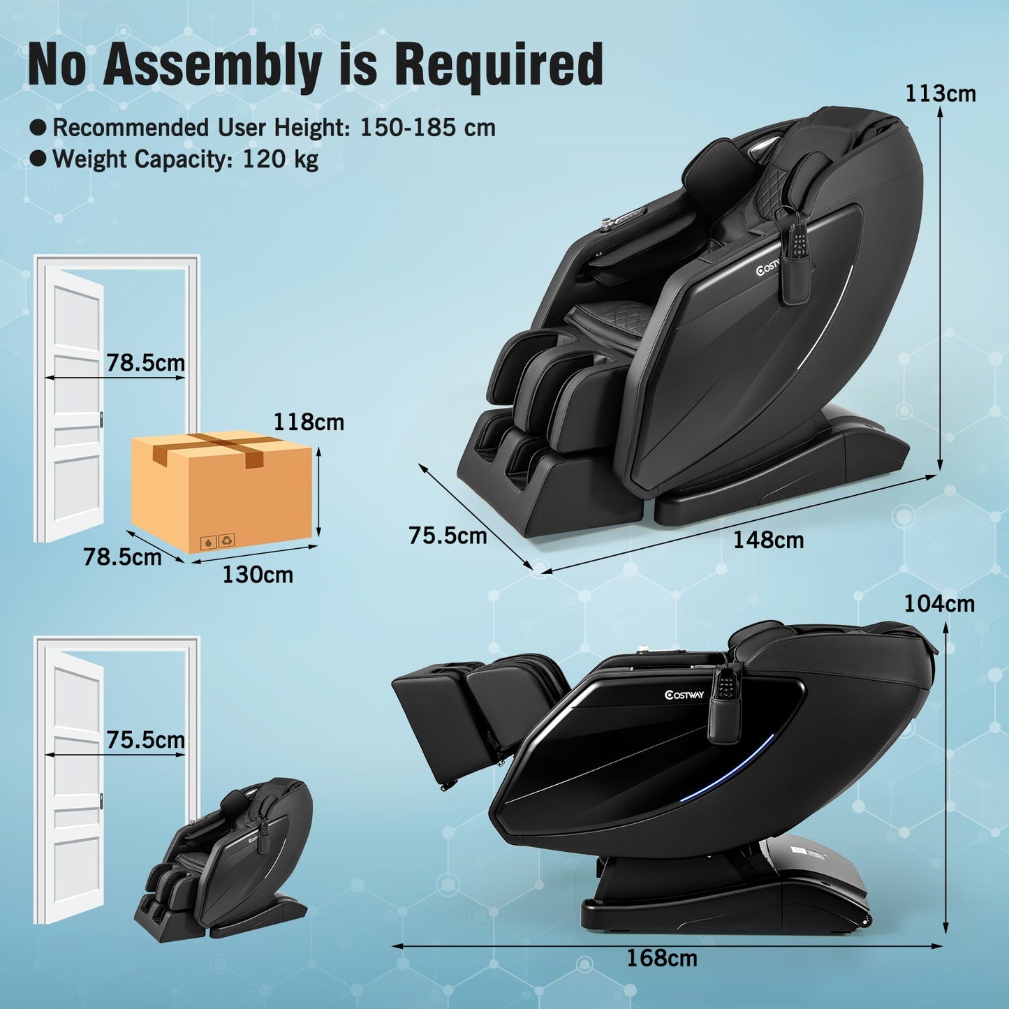 Costway-4D Massage Chair, Full Body SL Track Zero Gravity Massage Recliner w/ Airbags, Heater, Calves & Foot Rollers, Stretch, Voice Control, Auto Shoulder Scan, Wireless Charging Station, Bluetooth Speaker, Installation-Free Design JL10037WL