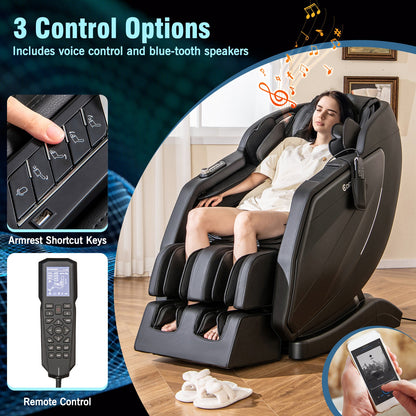 Costway-4D Massage Chair, Full Body SL Track Zero Gravity Massage Recliner w/ Airbags, Heater, Calves & Foot Rollers, Stretch, Voice Control, Auto Shoulder Scan, Wireless Charging Station, Bluetooth Speaker, Installation-Free Design JL10037WL