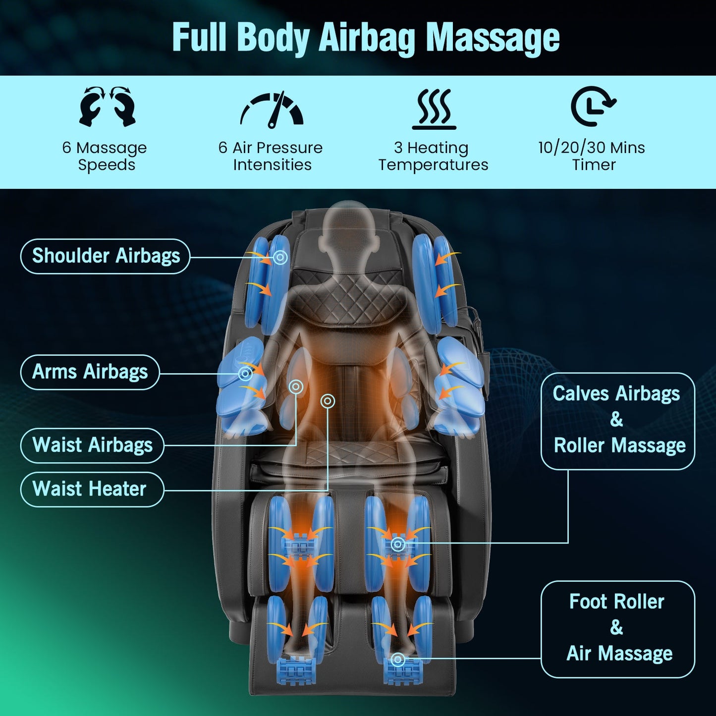 Costway-4D Massage Chair, Full Body SL Track Zero Gravity Massage Recliner w/ Airbags, Heater, Calves & Foot Rollers, Stretch, Voice Control, Auto Shoulder Scan, Wireless Charging Station, Bluetooth Speaker, Installation-Free Design JL10037WL