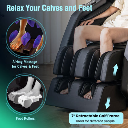 Costway-4D Massage Chair, Full Body SL Track Zero Gravity Massage Recliner w/ Airbags, Heater, Calves & Foot Rollers, Stretch, Voice Control, Auto Shoulder Scan, Wireless Charging Station, Bluetooth Speaker, Installation-Free Design JL10037WL