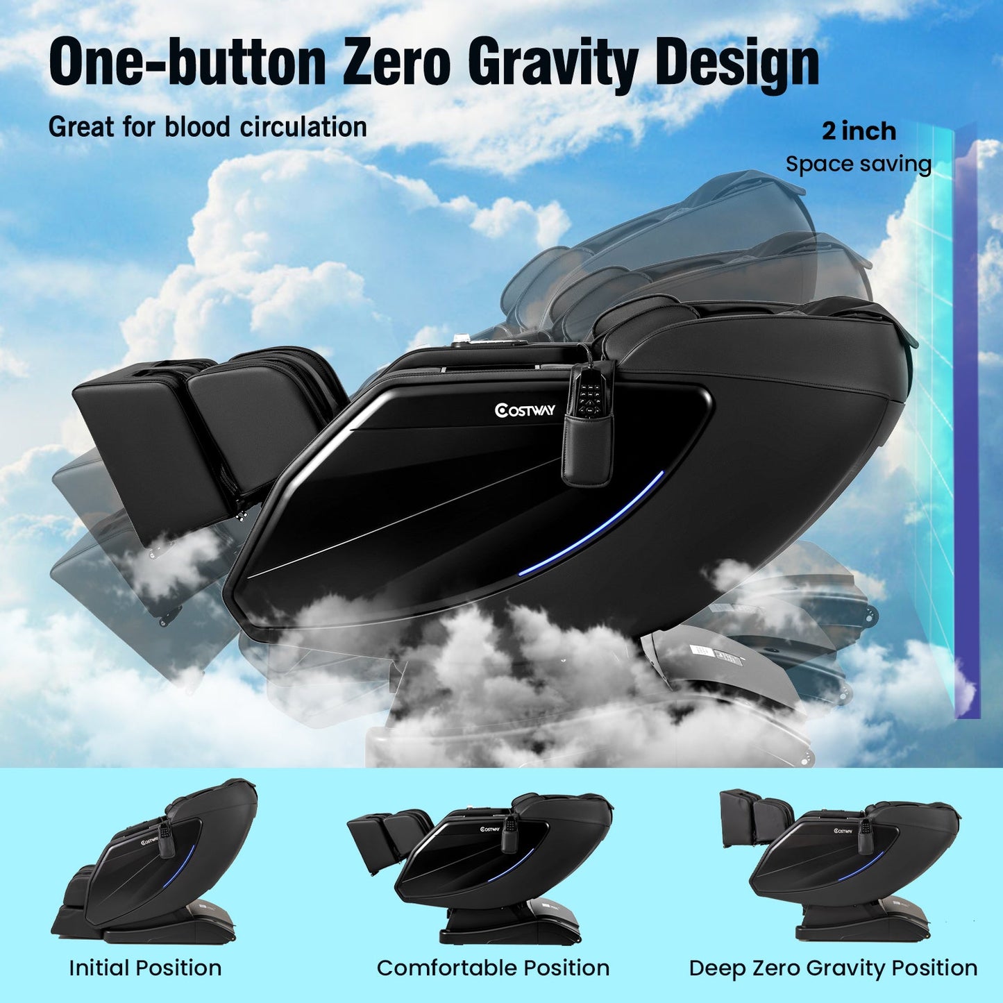 Costway-4D Massage Chair, Full Body SL Track Zero Gravity Massage Recliner w/ Airbags, Heater, Calves & Foot Rollers, Stretch, Voice Control, Auto Shoulder Scan, Wireless Charging Station, Bluetooth Speaker, Installation-Free Design JL10037WL