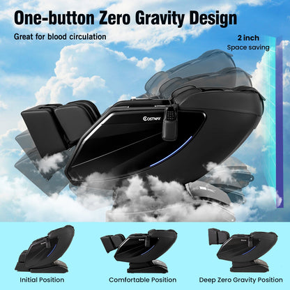 Costway-4D Massage Chair, Full Body SL Track Zero Gravity Massage Recliner w/ Airbags, Heater, Calves & Foot Rollers, Stretch, Voice Control, Auto Shoulder Scan, Wireless Charging Station, Bluetooth Speaker, Installation-Free Design JL10037WL
