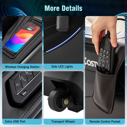 Costway-4D Massage Chair, Full Body SL Track Zero Gravity Massage Recliner w/ Airbags, Heater, Calves & Foot Rollers, Stretch, Voice Control, Auto Shoulder Scan, Wireless Charging Station, Bluetooth Speaker, Installation-Free Design JL10037WL