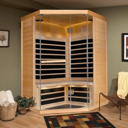 S870 - Hemlock - 3 Person 15 Amp Corner Infrared Sauna  Finnleo - LA Pool & Spas