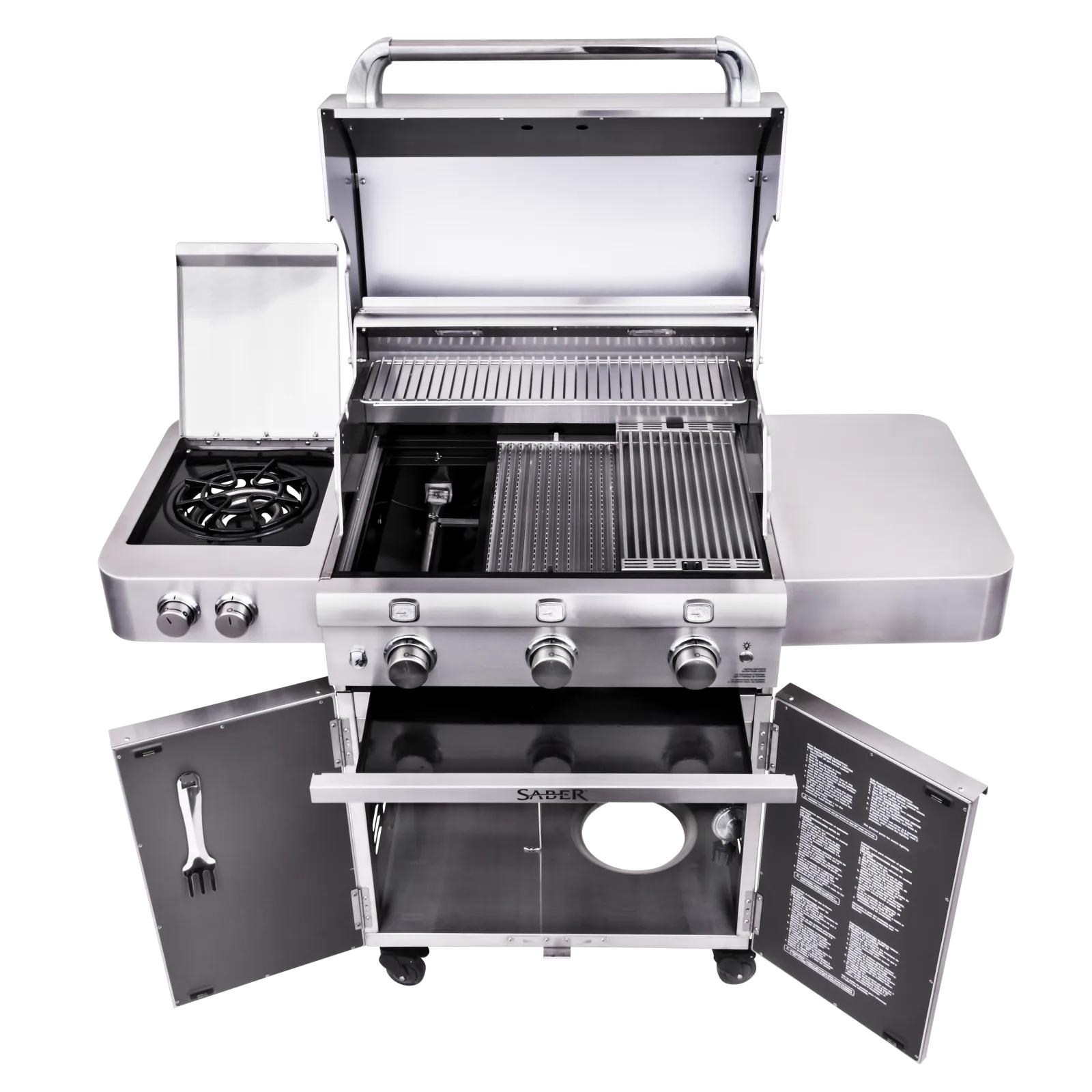 SABER® Premium 3-Burner Gas Grill w/Dual Ring Side Burner  North West Stoves - LA Pool & Spas