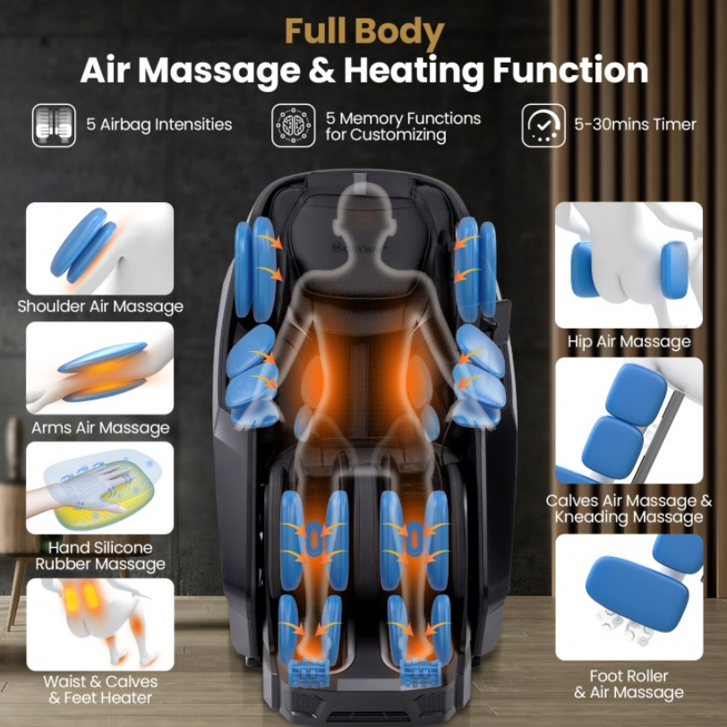 Mega Sale- Costway Jl10039wl-2025 New Model Premuim 4D Zero Gravity SL Track Massage Recliner with Heater and Airbag Massage